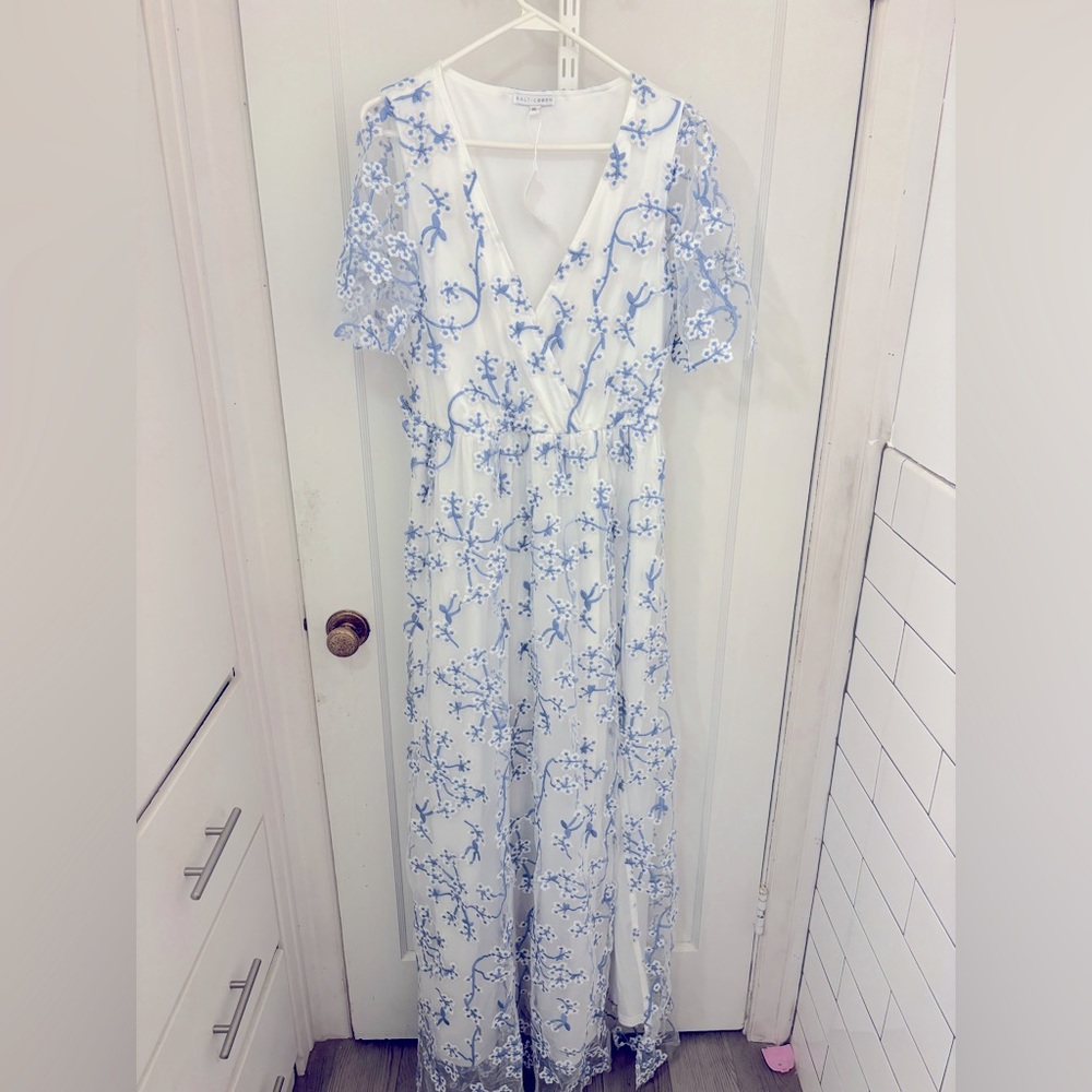 White with Blue flowers maxi dress